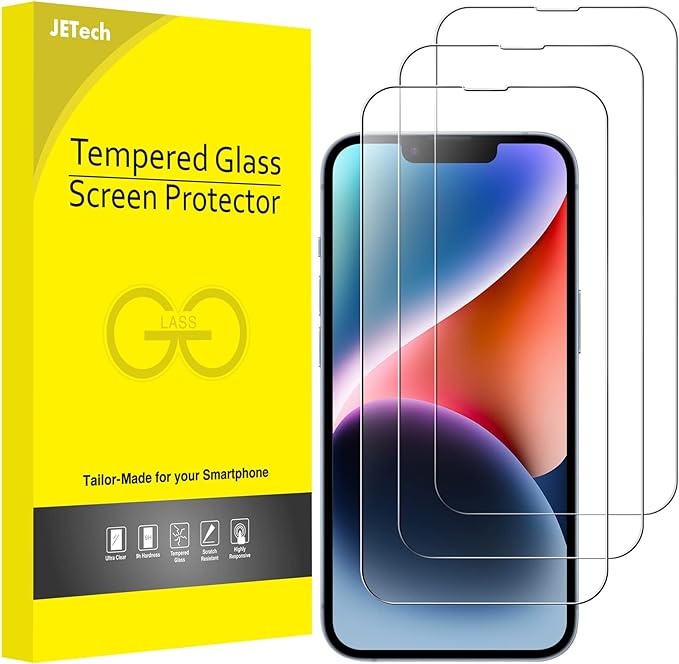 JETech Full Screen Schutzfolie für iPhone 14 6,1 Zoll, 9H Panzer Schutz Glas, 3 Stück