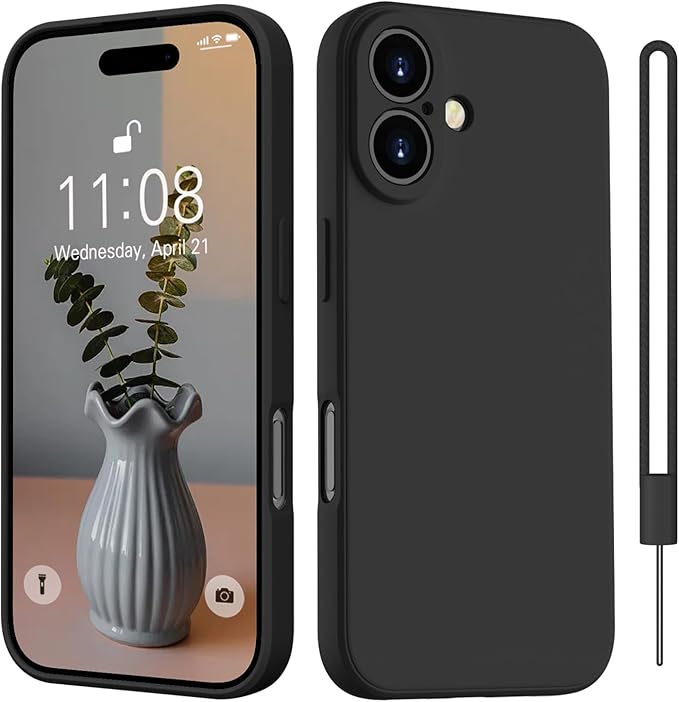 iPhone 16 Silikon Hülle, Microfaser-Innenfutter, exakter Kameraschutz, schwarz