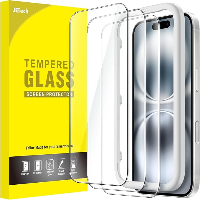 JETech Schutzfolie für iPhone 16 6,1 Zoll, Gehärtete Glas Displayschutz (3 Stück)