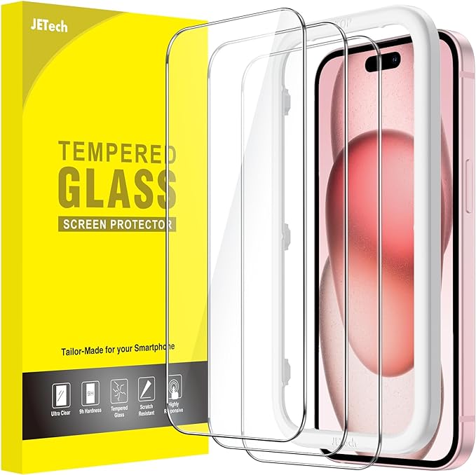 JETech Schutzfolie für iPhone 15 6,1 Zoll, Panzer Schutz Glas, 3 Stück